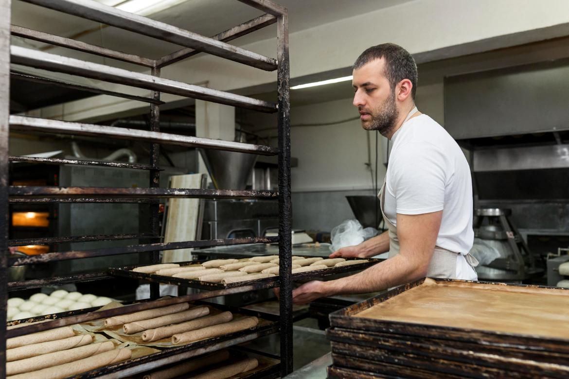 Man working in a bread bakery